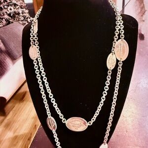Tiffany & Co. Silver Oval Station Multi Size Tag Necklace. 🦄